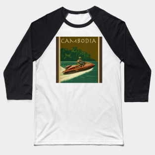 Cambodia Jet Ski Vintage Travel Art Poster Baseball T-Shirt